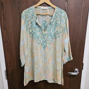 Amaya Silk Tunic Crepe Top Embroidery Longline Size XX ( 48 )